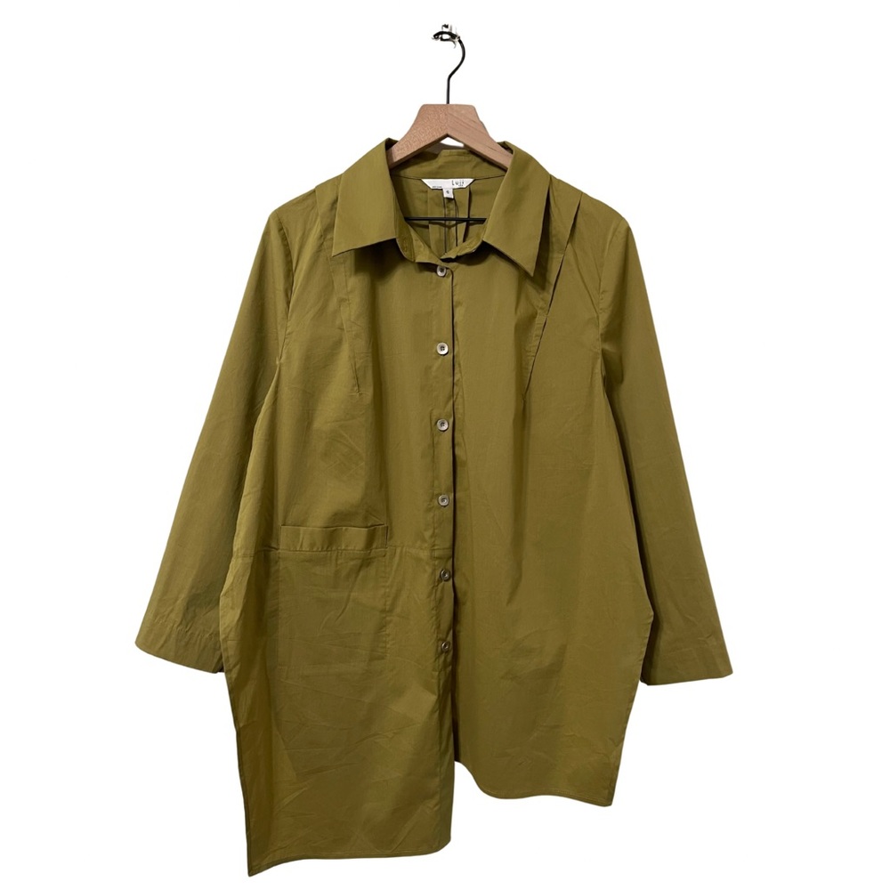 Luii Olive Green Relaxed Oversize Utility Casual Tunic ButtonUp Shirt Size Small